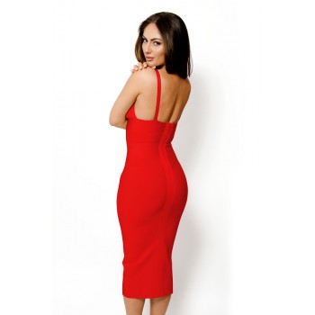 'Jhene' red v-neck midi bandage dress